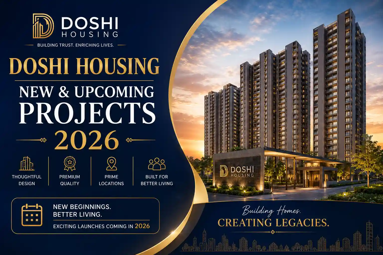 Doshi Housing upcoming projects in Chennai featuring 2 and 3 BHK apartments on OMR and residential plots in Sriperumbudur with modern amenities